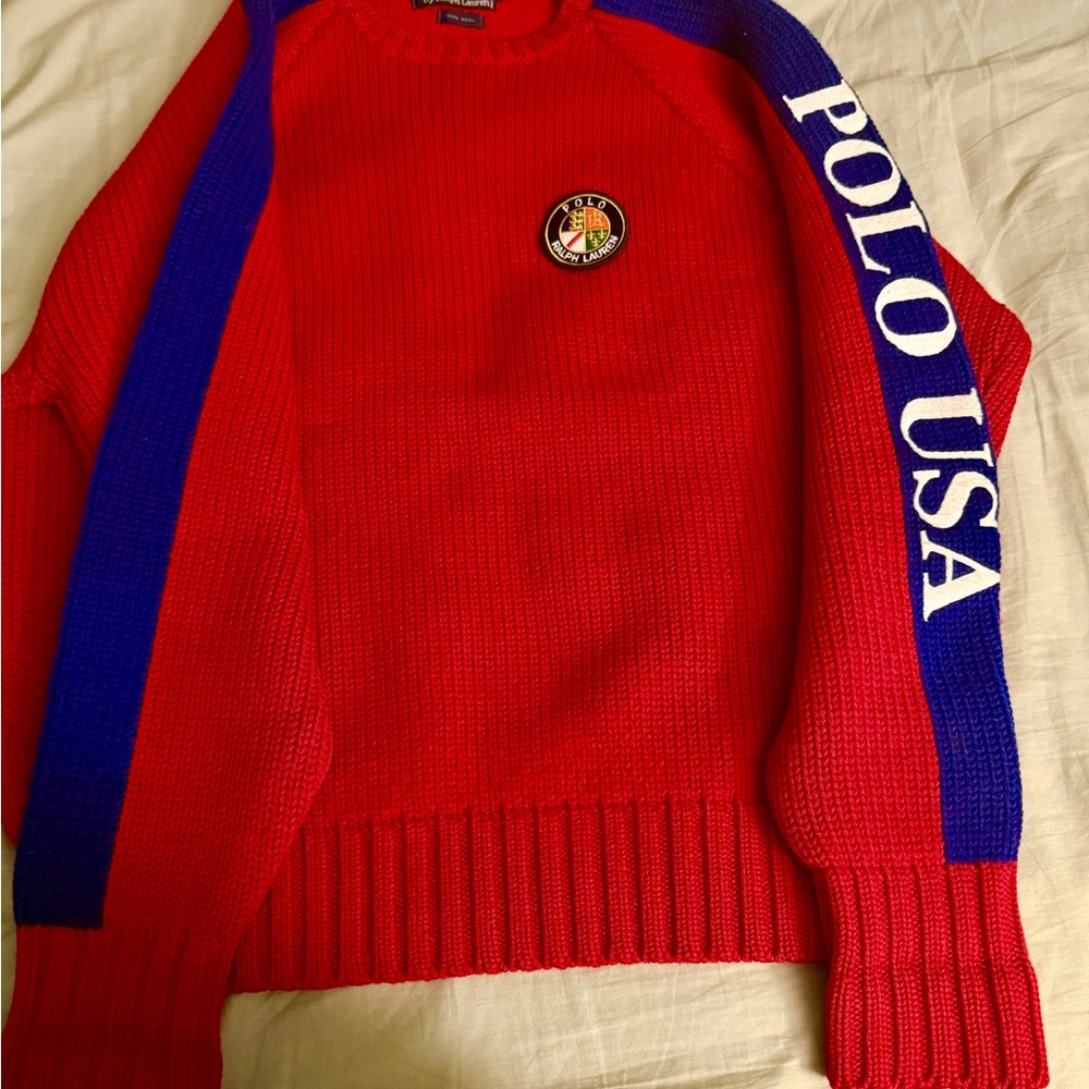 Polo USA COOKIE KNIT Ralph Lauren Red and Blue Crewneck Sweater MINT